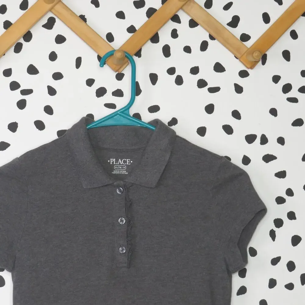 The Children’s Place Gray Polo Collar Short Sleeve Girls School Uniform Dress - Picture 2 of 6